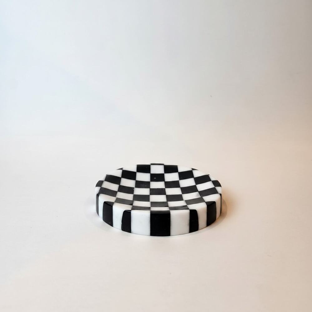 Marble Trinket Dish Noir Blanc Checkered Round Lunarie